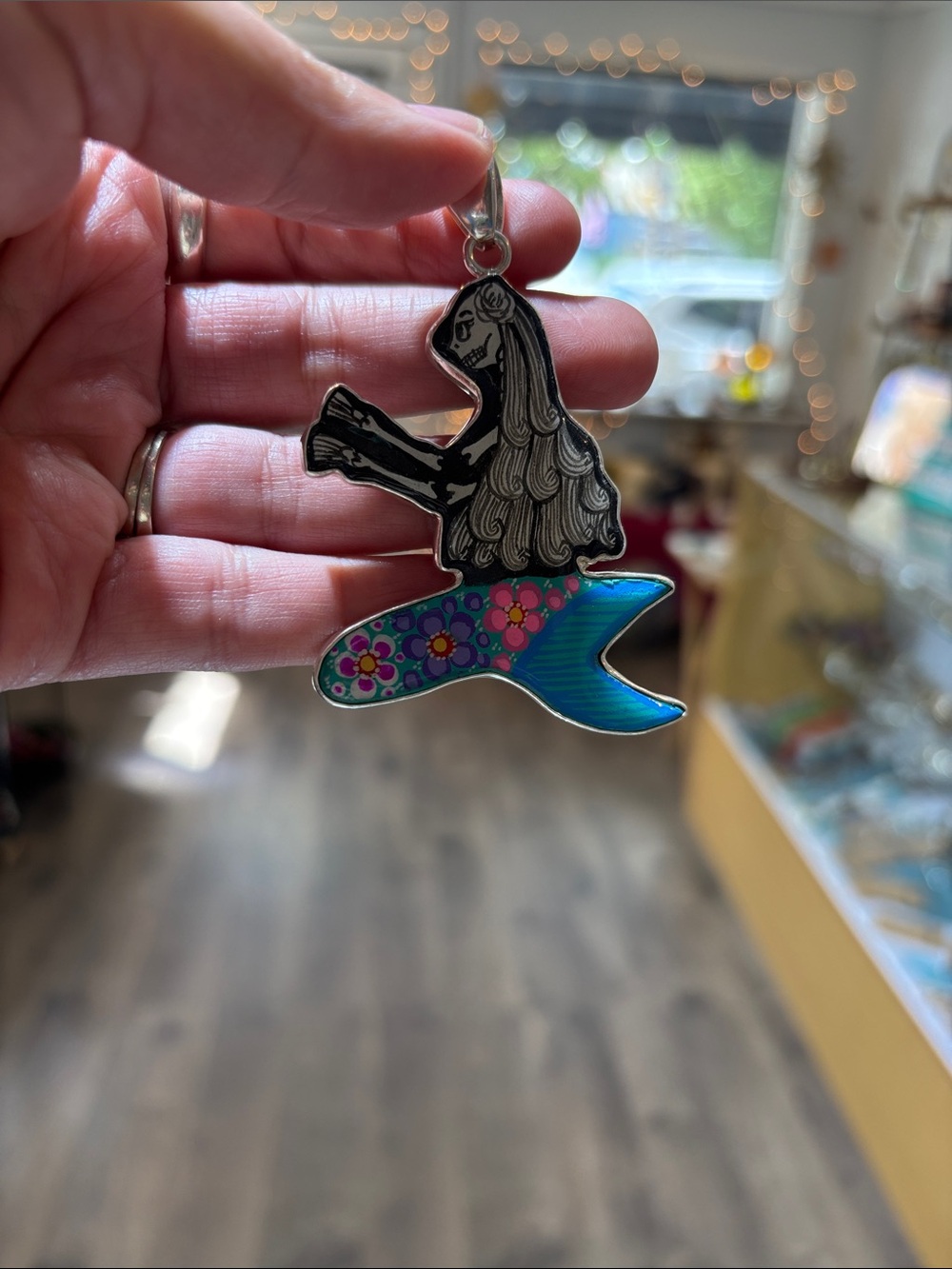 Handmade Ceramic Skeleton Mermaid Pendant by Charles Albert
